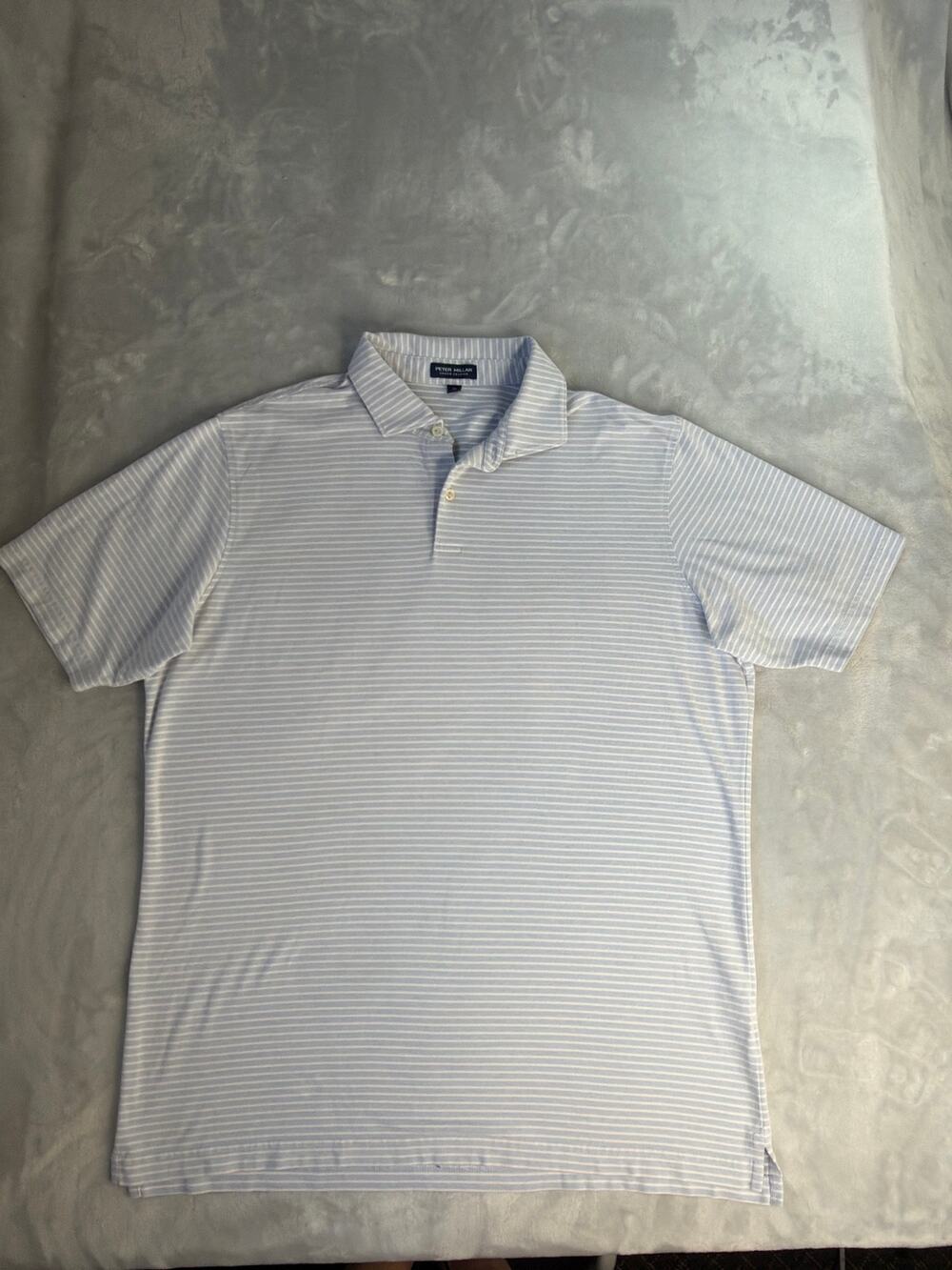 Peter Millar Crown Crafted Polo Shirt Mens XL Light Blue White Striped Golf